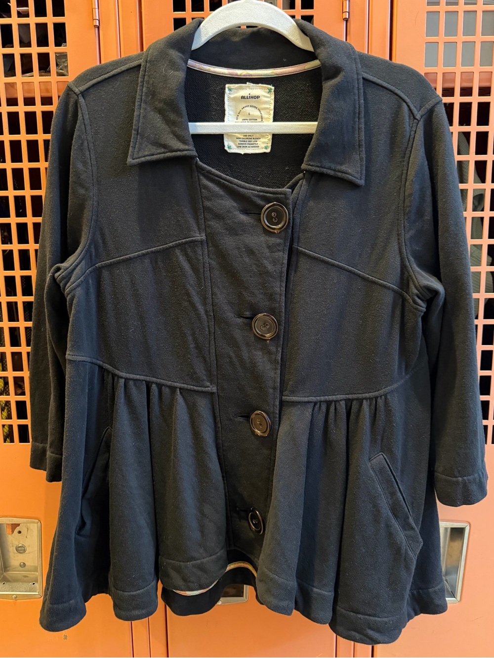 Anthropologie Allihop black Peplum Button-Front knit jacket. Size Large. EUC